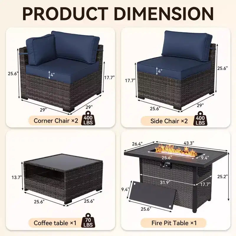 Ensemble de patio 4 pièces UPTIOT : Canapé d'angle, table brasero grise et table basse en verre trempé pour une détente ultime en extérieur