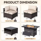 Ensemble de patio 4 pièces UPTIOT : Canapé d'angle, table brasero grise et table basse en verre trempé pour une détente ultime en extérieur