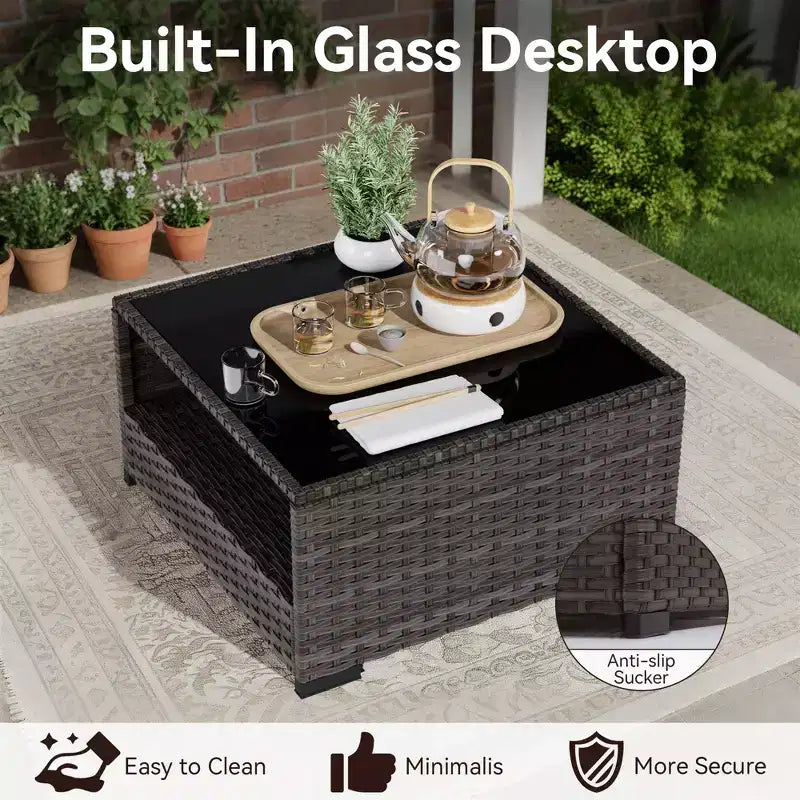 Ensemble de patio 4 pièces UPTIOT : Canapé d'angle, table brasero grise et table basse en verre trempé pour une détente ultime en extérieur
