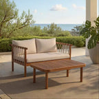 Ensemble patio banquette et table Sabrina - Intérieur/Extérieur - PAT6810 - Teck brun/Crème - Safavieh