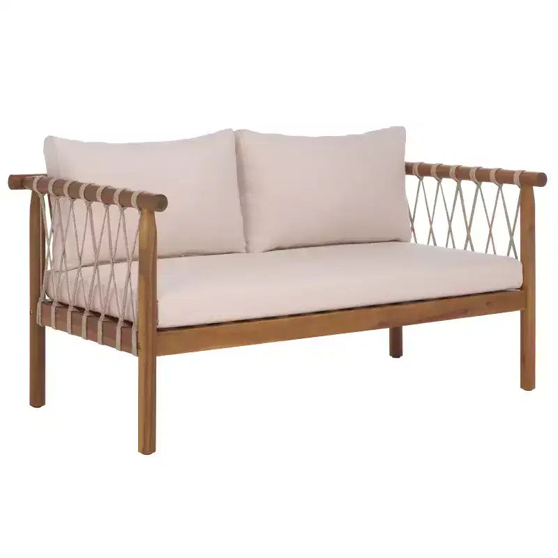 Ensemble patio banquette et table Sabrina - Intérieur/Extérieur - PAT6810 - Teck brun/Crème - Safavieh