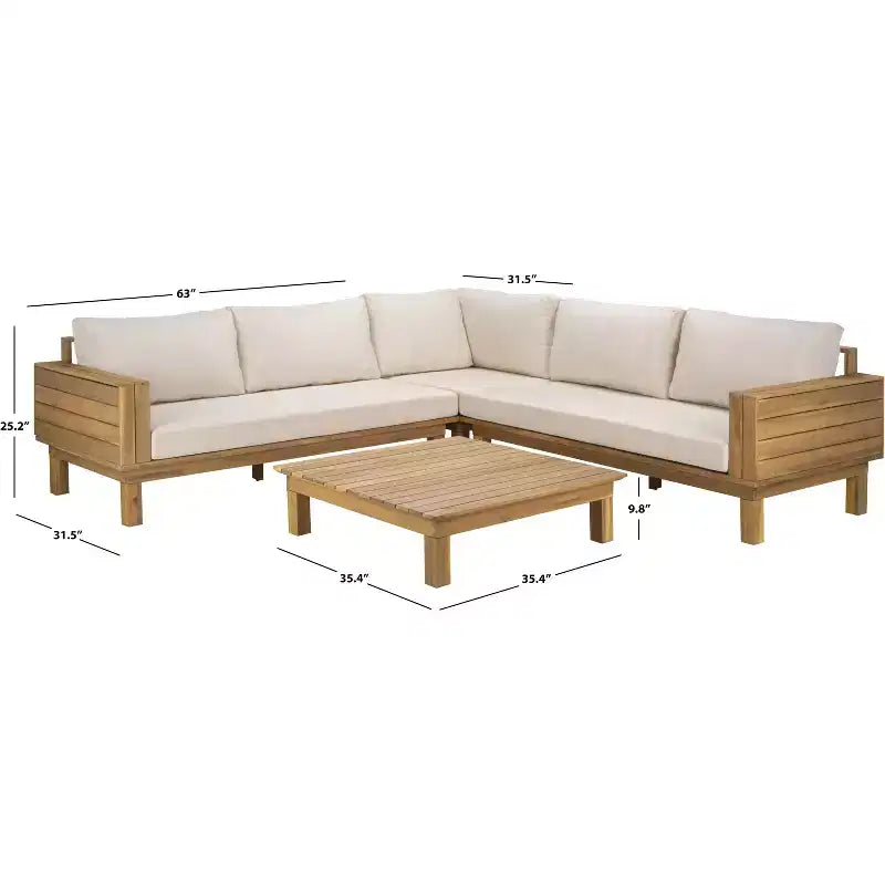 Ensemble de conversation d'extérieur 4 pièces en acacia Napol avec coussins – Intérieur/Extérieur – PAT6806 – Safavieh