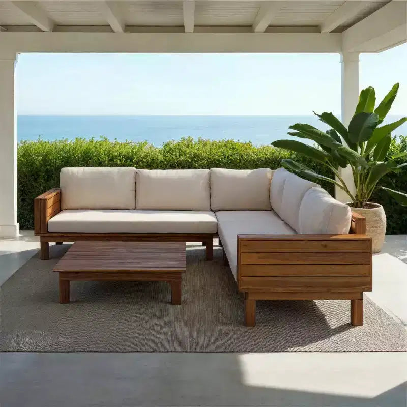 Ensemble de conversation d'extérieur 4 pièces en acacia Napol avec coussins – Intérieur/Extérieur – PAT6806 – Safavieh