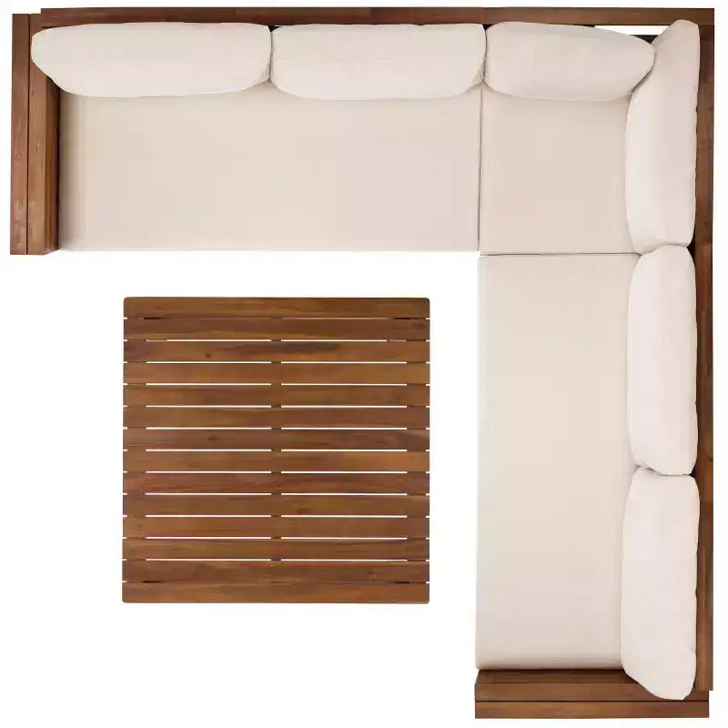 Ensemble de conversation d'extérieur 4 pièces en acacia Napol avec coussins – Intérieur/Extérieur – PAT6806 – Safavieh
