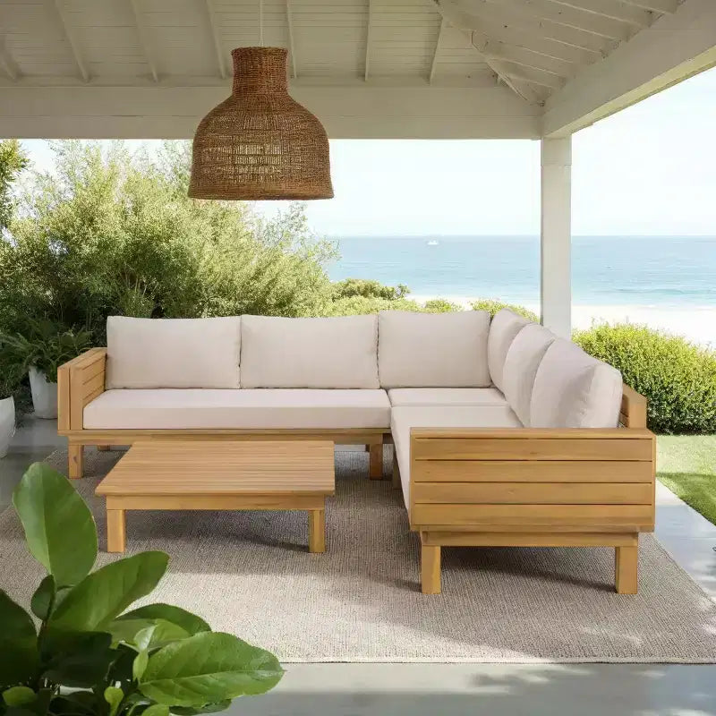Ensemble de conversation d'extérieur 4 pièces en acacia Napol avec coussins – Intérieur/Extérieur – PAT6806 – Safavieh