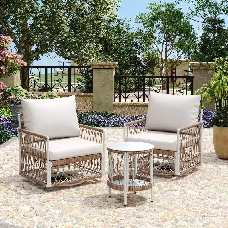 Ensemble de conversation d'extérieur 3 pièces pour 2 personnes, mobilier de jardin avec 2 chaises longues, table d'appoint en verre, coussin imperméable - ModernLuxe