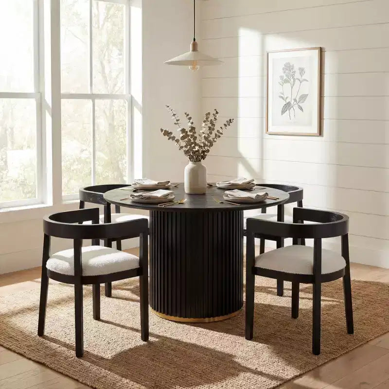 Christopher Knight Home Sonal - Ensemble de salle à manger moderne de 5 pièces avec table ronde et 4 chaises rembourrées en bois d'hévéa