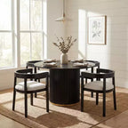Christopher Knight Home Sonal - Ensemble de salle à manger moderne de 5 pièces avec table ronde et 4 chaises rembourrées en bois d'hévéa