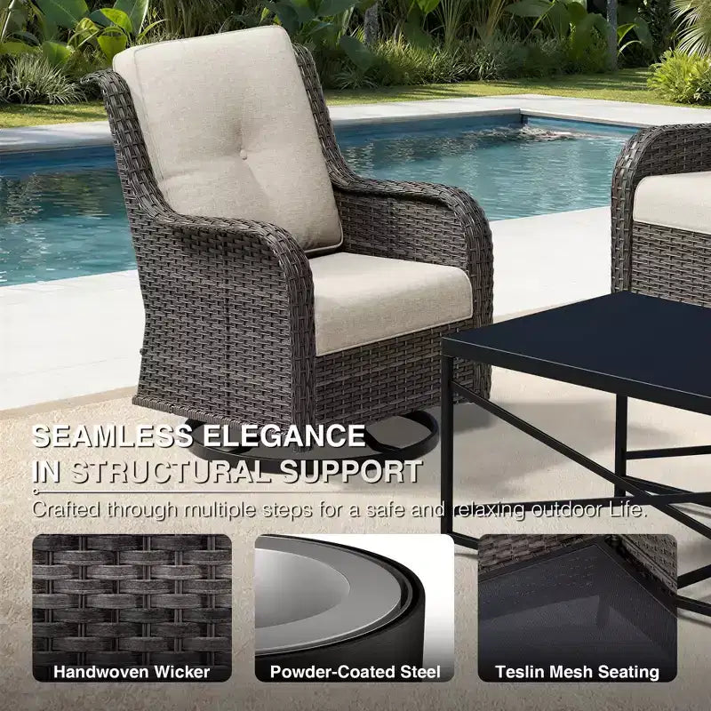 UPTIOT Salon de Jardin Extérieur Double Premium avec Fauteuils Pivotants et Ottomans Convertibles