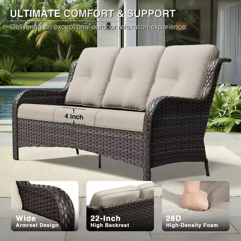 UPTIOT Salon de Jardin Extérieur Double Premium avec Fauteuils Pivotants et Ottomans Convertibles