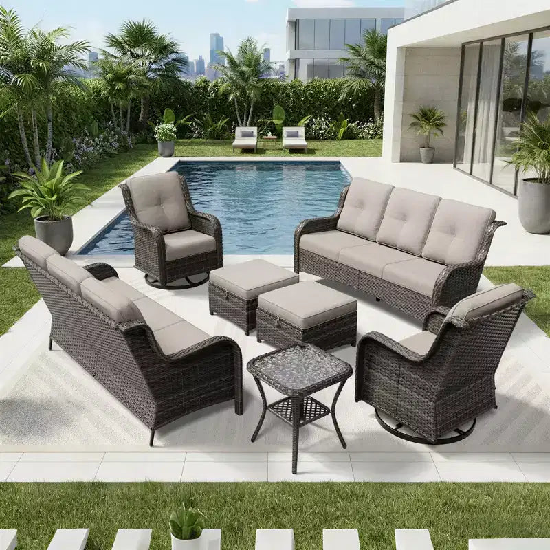 UPTIOT Salon de Jardin Extérieur Double Premium avec Fauteuils Pivotants et Ottomans Convertibles