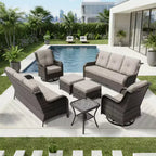 UPTIOT Salon de Jardin Extérieur Double Premium avec Fauteuils Pivotants et Ottomans Convertibles