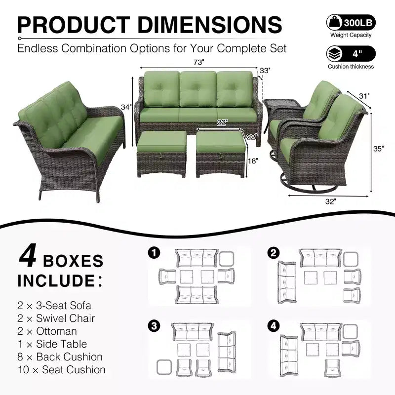 UPTIOT Salon de Jardin Extérieur Double Premium avec Fauteuils Pivotants et Ottomans Convertibles