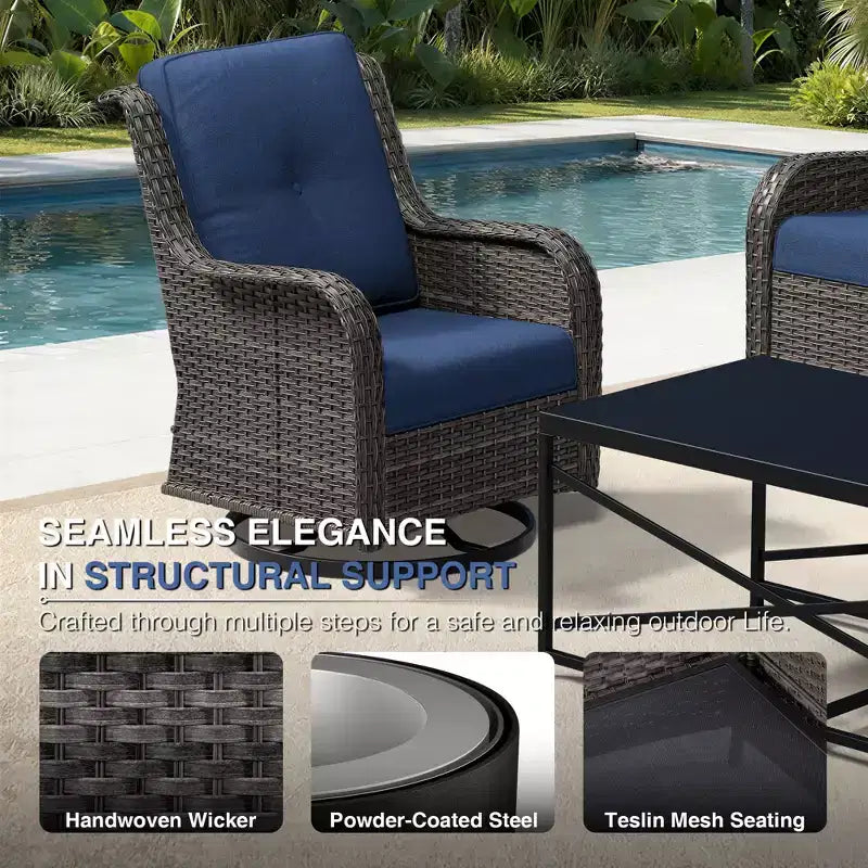 UPTIOT Salon de Jardin Extérieur Double Premium avec Fauteuils Pivotants et Ottomans Convertibles