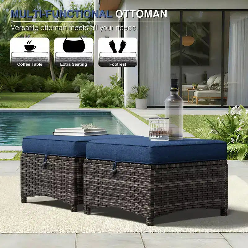 UPTIOT Salon de Jardin Extérieur Double Premium avec Fauteuils Pivotants et Ottomans Convertibles