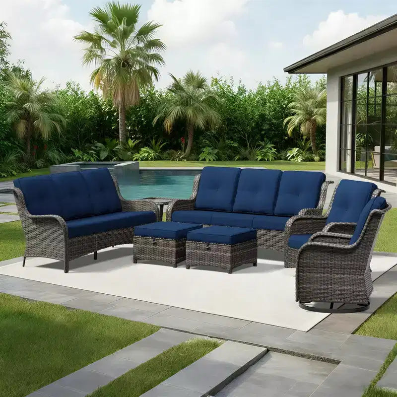 UPTIOT Salon de Jardin Extérieur Double Premium avec Fauteuils Pivotants et Ottomans Convertibles