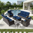 UPTIOT Salon de Jardin Extérieur Double Premium avec Fauteuils Pivotants et Ottomans Convertibles