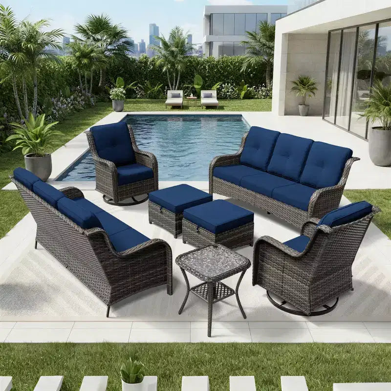 UPTIOT Salon de Jardin Extérieur Double Premium avec Fauteuils Pivotants et Ottomans Convertibles