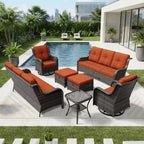 UPTIOT Salon de Jardin Extérieur Double Premium avec Fauteuils Pivotants et Ottomans Convertibles