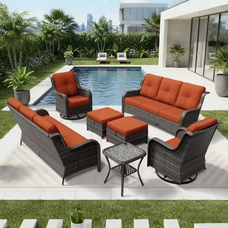 UPTIOT Salon de Jardin Extérieur Double Premium avec Fauteuils Pivotants et Ottomans Convertibles