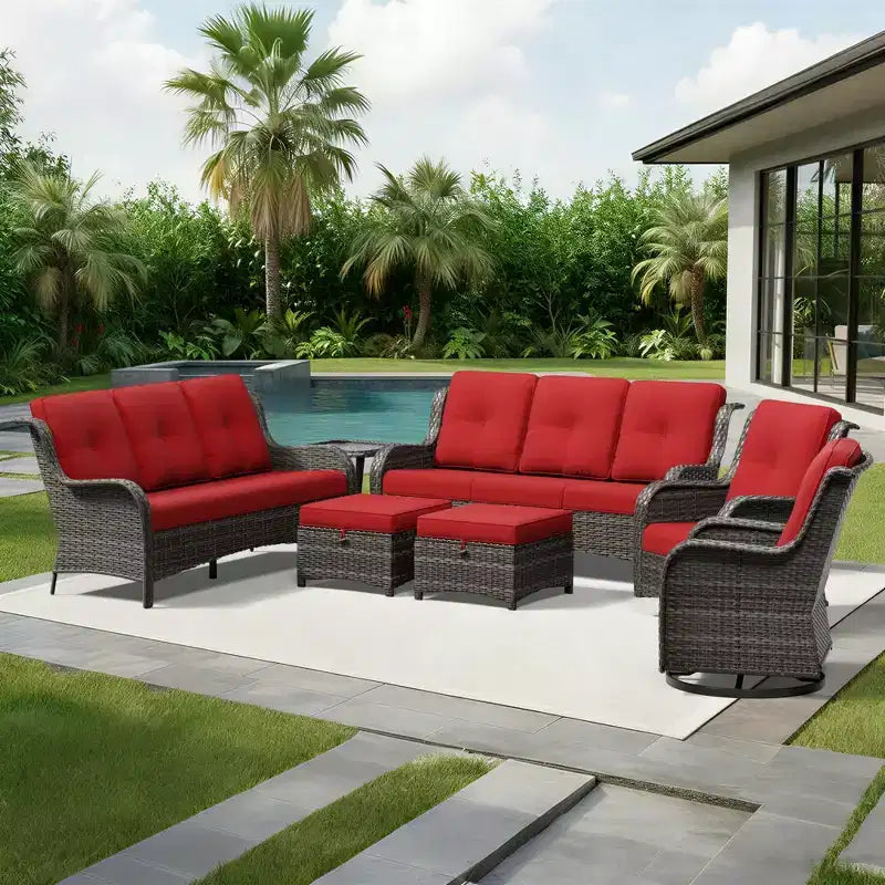 UPTIOT Salon de Jardin Extérieur Double Premium avec Fauteuils Pivotants et Ottomans Convertibles