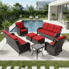 UPTIOT Salon de Jardin Extérieur Double Premium avec Fauteuils Pivotants et Ottomans Convertibles