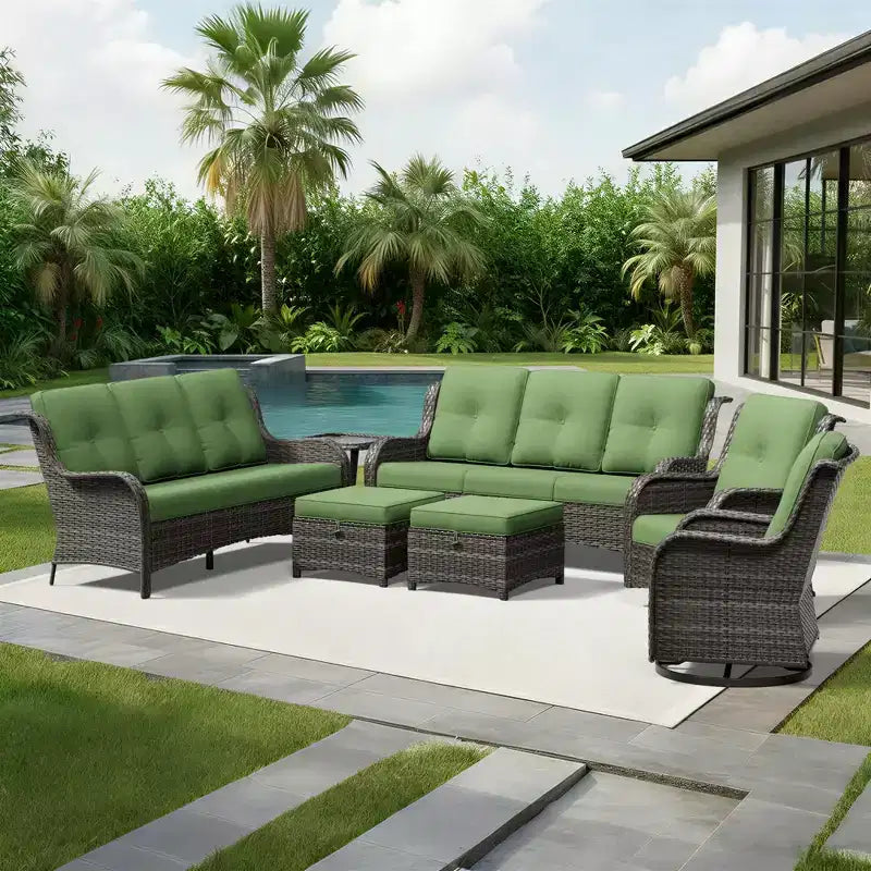 UPTIOT Salon de Jardin Extérieur Double Premium avec Fauteuils Pivotants et Ottomans Convertibles