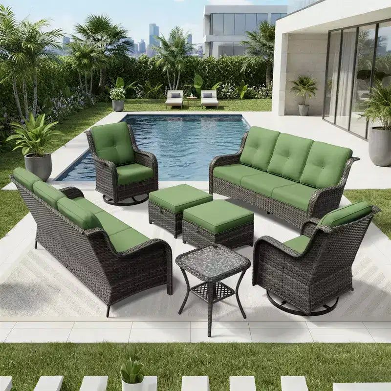 UPTIOT Salon de Jardin Extérieur Double Premium avec Fauteuils Pivotants et Ottomans Convertibles