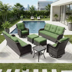 UPTIOT Salon de Jardin Extérieur Double Premium avec Fauteuils Pivotants et Ottomans Convertibles