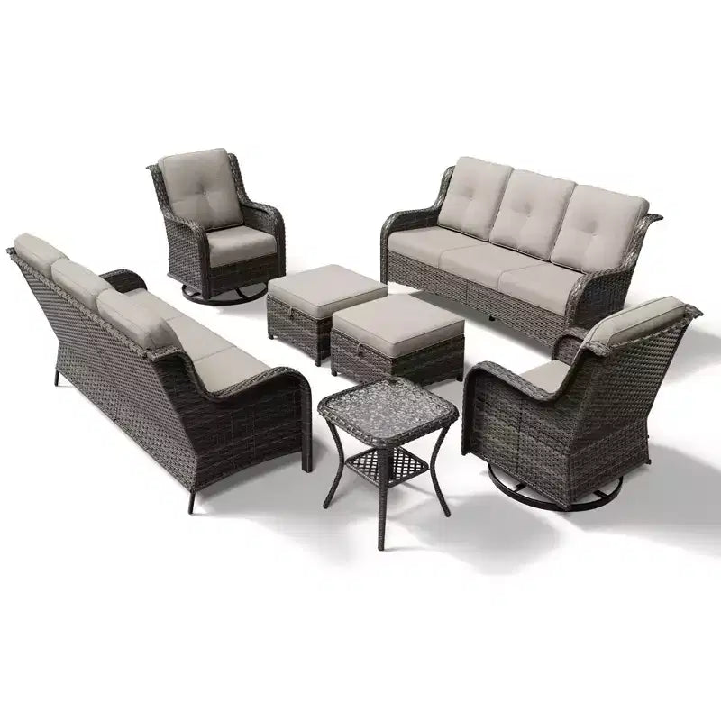 UPTIOT Salon de Jardin Extérieur Double Premium avec Fauteuils Pivotants et Ottomans Convertibles