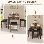 Ensemble Table à Manger pour 4 Personnes, Table de Cuisine avec Banc Rembourré et 2 Tabourets, Étagère de Rangement et Cadre Métallique pour Petit Espace
