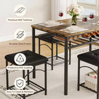 Ensemble Table à Manger pour 4 Personnes, Table de Cuisine avec Banc Rembourré et 2 Tabourets, Étagère de Rangement et Cadre Métallique pour Petit Espace
