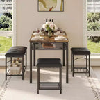 Ensemble Table à Manger pour 4 Personnes, Table de Cuisine avec Banc Rembourré et 2 Tabourets, Étagère de Rangement et Cadre Métallique pour Petit Espace