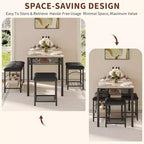 Ensemble Table à Manger pour 4 Personnes, Table de Cuisine avec Banc Rembourré et 2 Tabourets, Étagère de Rangement et Cadre Métallique pour Petit Espace