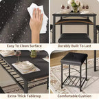 Ensemble Table à Manger pour 4 Personnes, Table de Cuisine avec Banc Rembourré et 2 Tabourets, Étagère de Rangement et Cadre Métallique pour Petit Espace