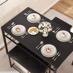 Ensemble Table à Manger pour 4 Personnes, Table de Cuisine avec Banc Rembourré et 2 Tabourets, Étagère de Rangement et Cadre Métallique pour Petit Espace