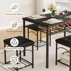 Ensemble Table à Manger pour 4 Personnes, Table de Cuisine avec Banc Rembourré et 2 Tabourets, Étagère de Rangement et Cadre Métallique pour Petit Espace