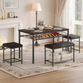 Dining Table Set for 4, Kitchen Table with Upholstered Bench and 2 Stools, with Storage Rack & Metal Frame for Small Space