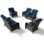 Ensemble canapé 2 places et 4 chaises en osier d'extérieur UPTIOT avec coussins tout temps