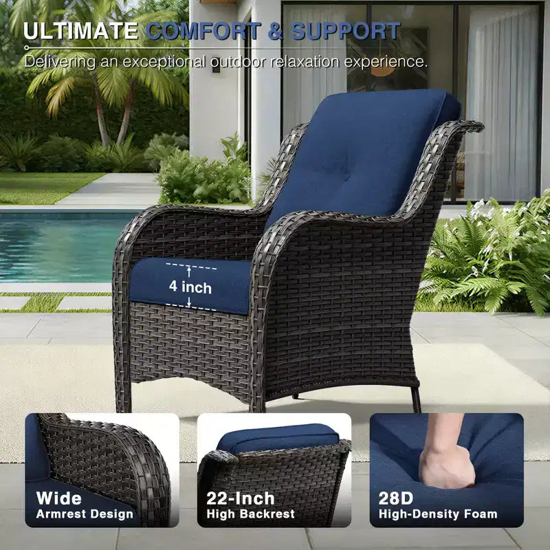 Ensemble canapé 2 places et 4 chaises en osier d'extérieur UPTIOT avec coussins tout temps