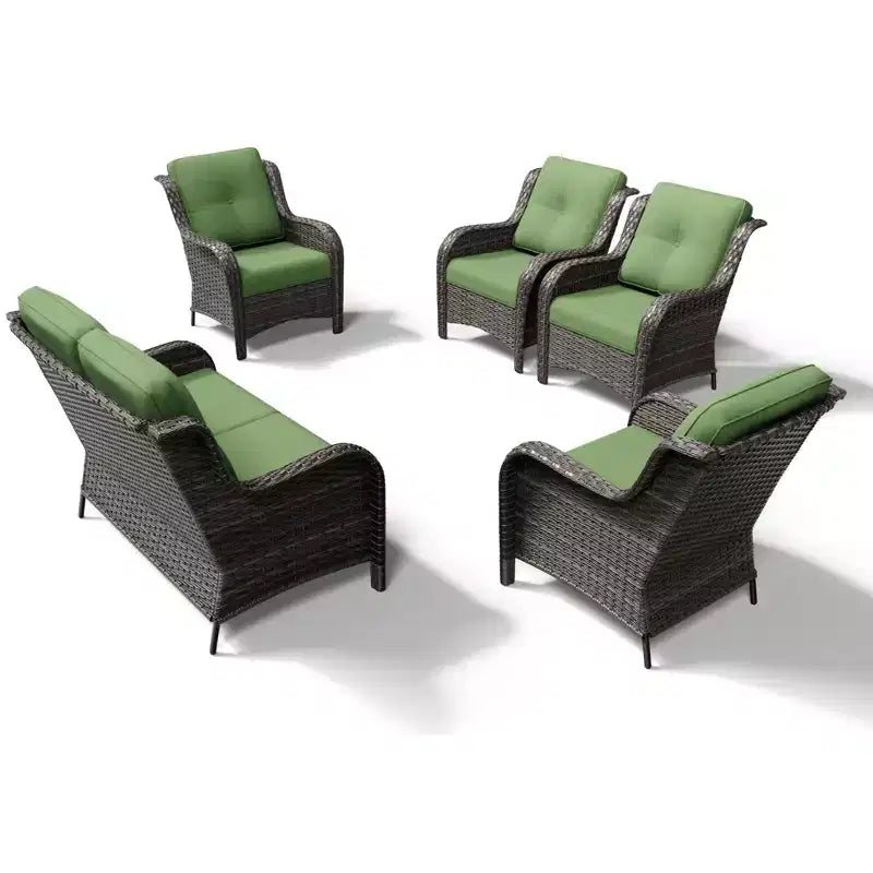 Ensemble canapé 2 places et 4 chaises en osier d'extérieur UPTIOT avec coussins tout temps