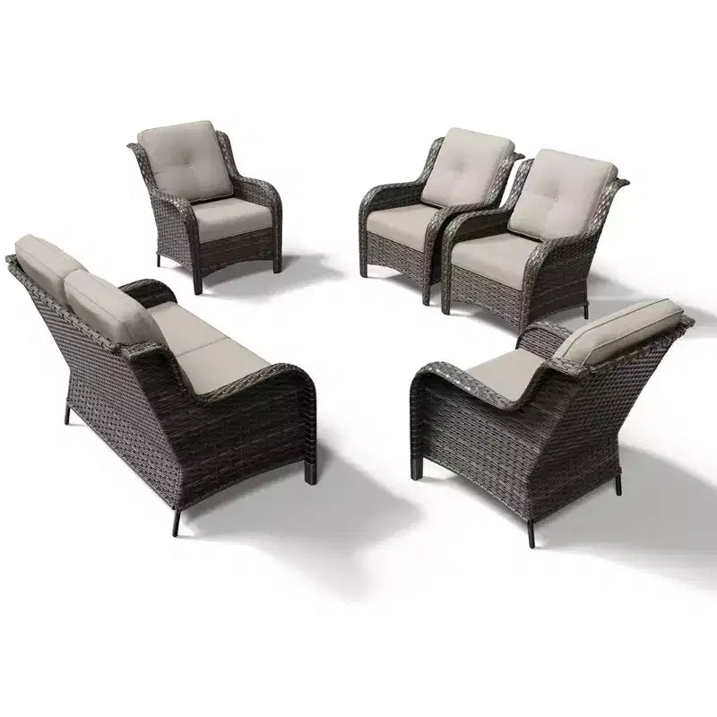 Ensemble canapé 2 places et 4 chaises en osier d'extérieur UPTIOT avec coussins tout temps