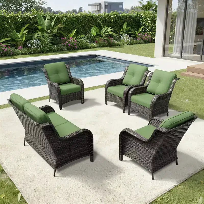 Ensemble canapé 2 places et 4 chaises en osier d'extérieur UPTIOT avec coussins tout temps