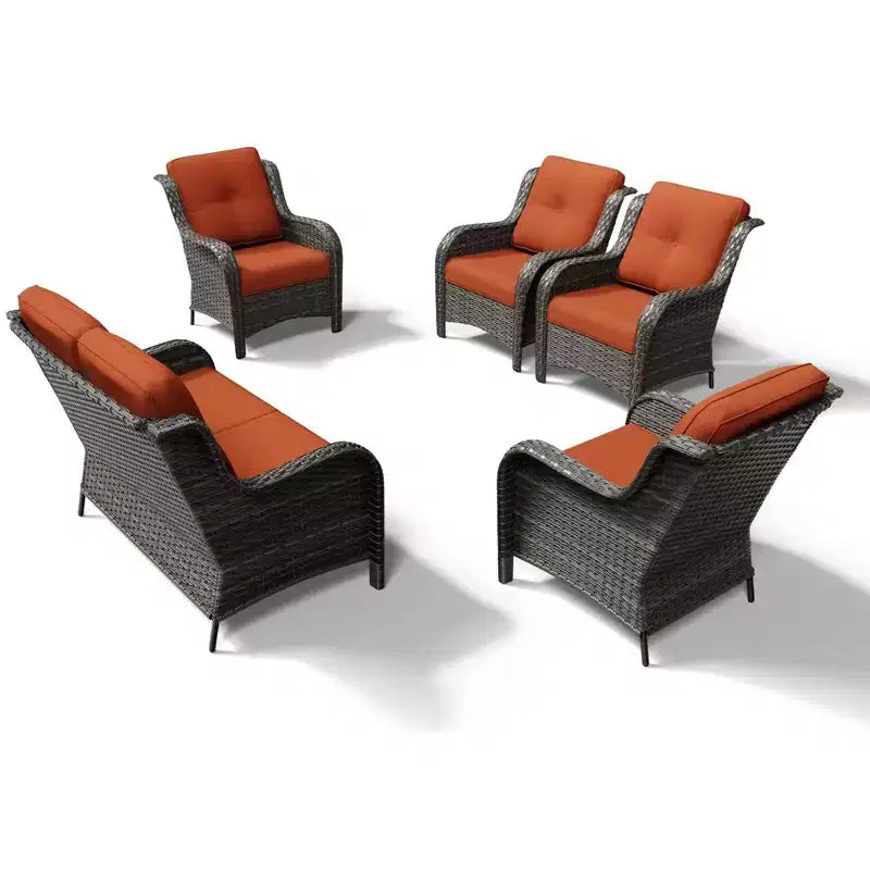 Ensemble canapé 2 places et 4 chaises en osier d'extérieur UPTIOT avec coussins tout temps