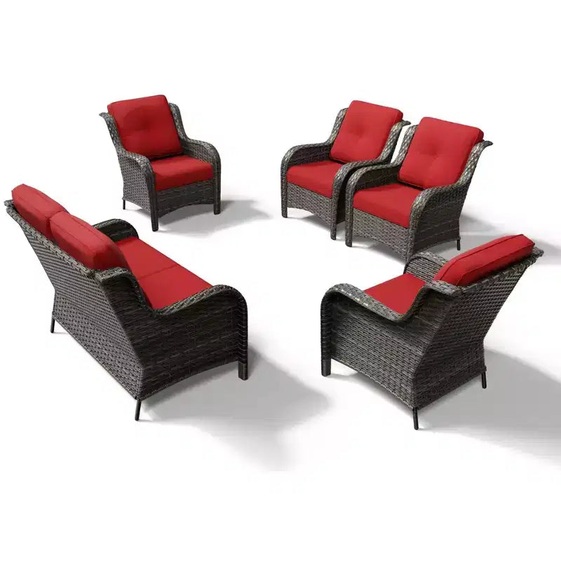 Ensemble canapé 2 places et 4 chaises en osier d'extérieur UPTIOT avec coussins tout temps