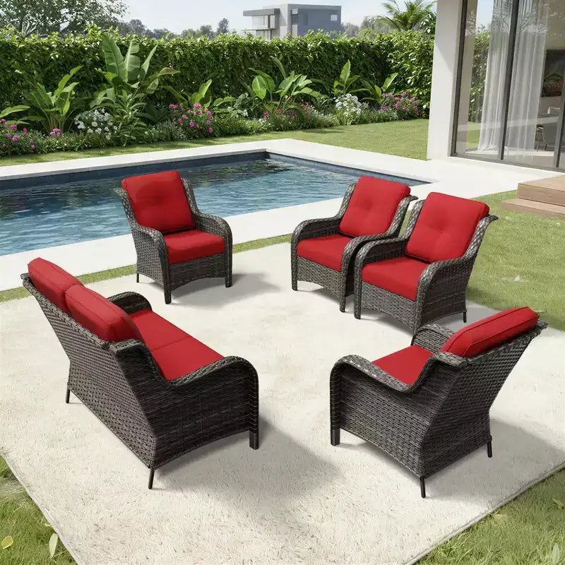 Ensemble canapé 2 places et 4 chaises en osier d'extérieur UPTIOT avec coussins tout temps