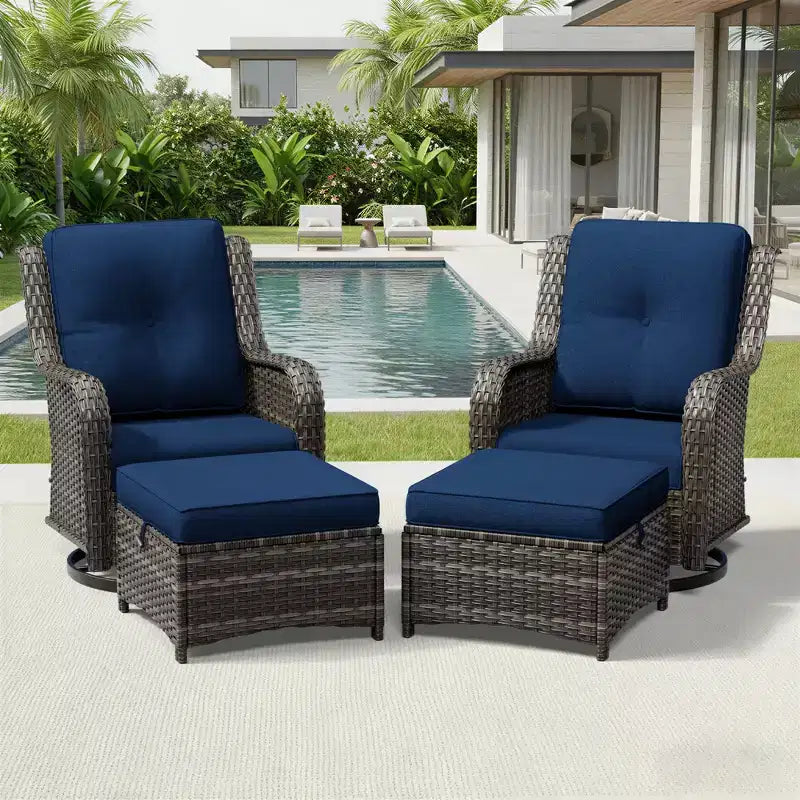 Ensemble de chaises pivotantes et repose-pieds d'extérieur UPTIOT : 2 chaises pivotantes + 2 repose-pieds multifonctionnels