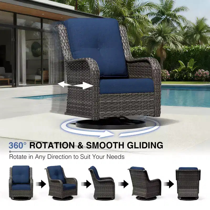 Ensemble de chaises pivotantes et repose-pieds d'extérieur UPTIOT : 2 chaises pivotantes + 2 repose-pieds multifonctionnels
