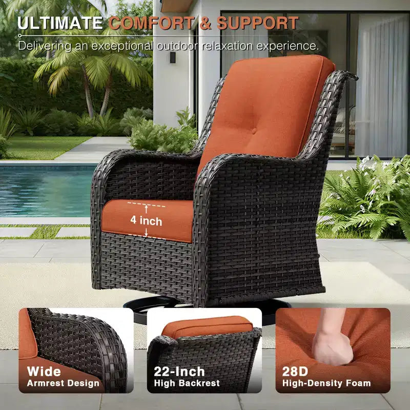 Ensemble de chaises pivotantes et repose-pieds d'extérieur UPTIOT : 2 chaises pivotantes + 2 repose-pieds multifonctionnels