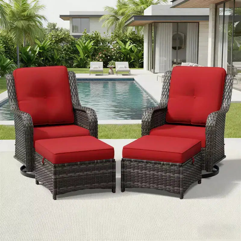 Ensemble de chaises pivotantes et repose-pieds d'extérieur UPTIOT : 2 chaises pivotantes + 2 repose-pieds multifonctionnels